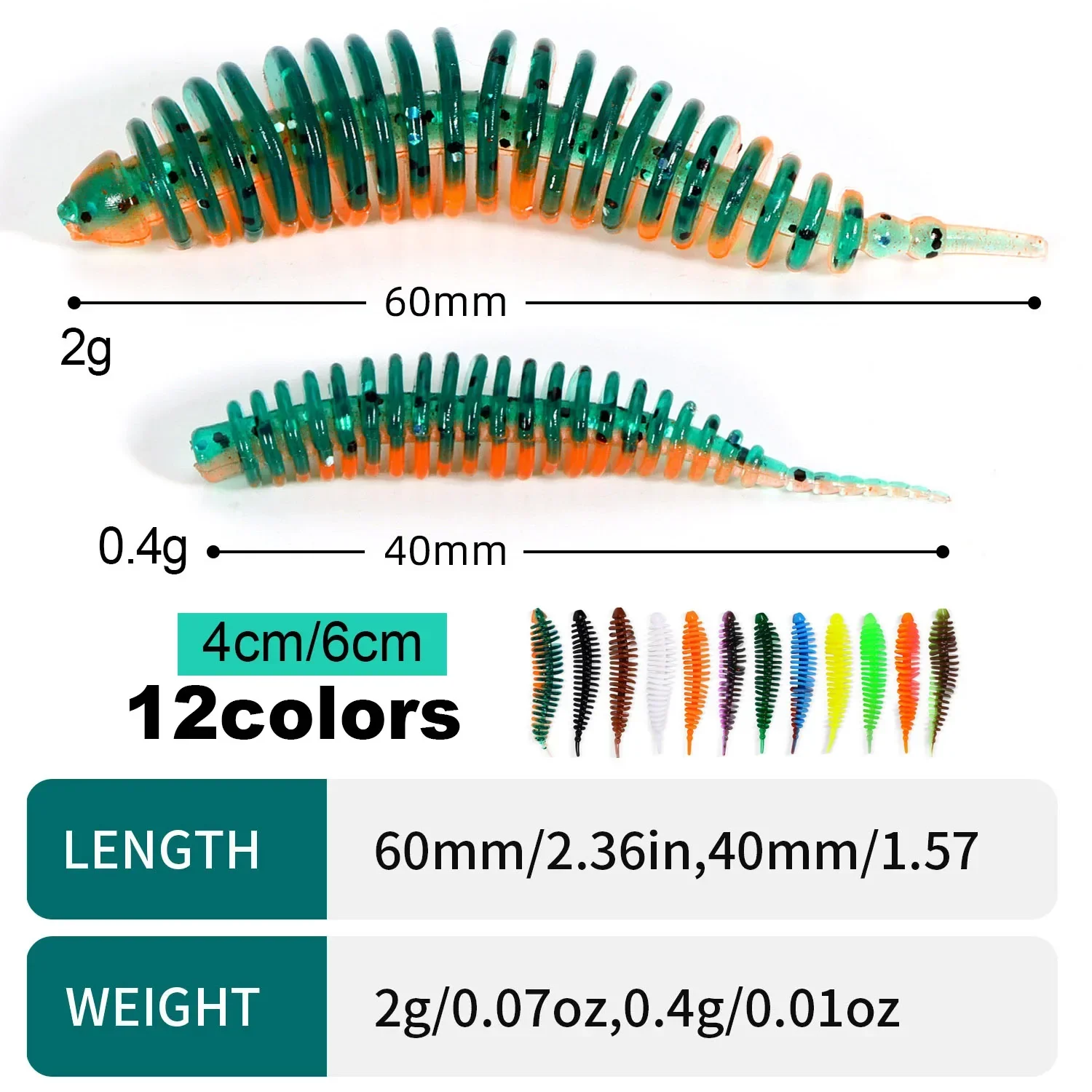 Sougayilang New 20pcs Fishing Tiny Worm Bait Lure Tanta 40mm 60mm 0.4g 2g Leurre Peche Squid Fishing Tackle Bass Pike image 4