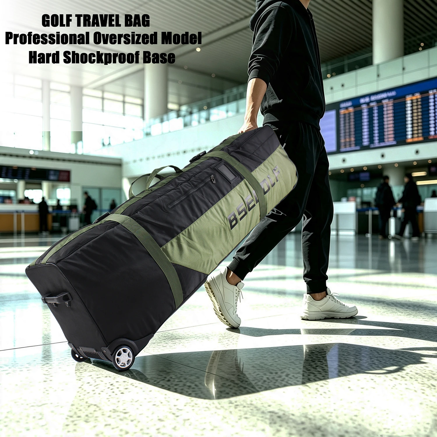 Golf Club Travel Cover with Wheels - Nylon Sports Style Universal Golf Bag, Zippered, Standard Waterproof for Air Travel, Overal