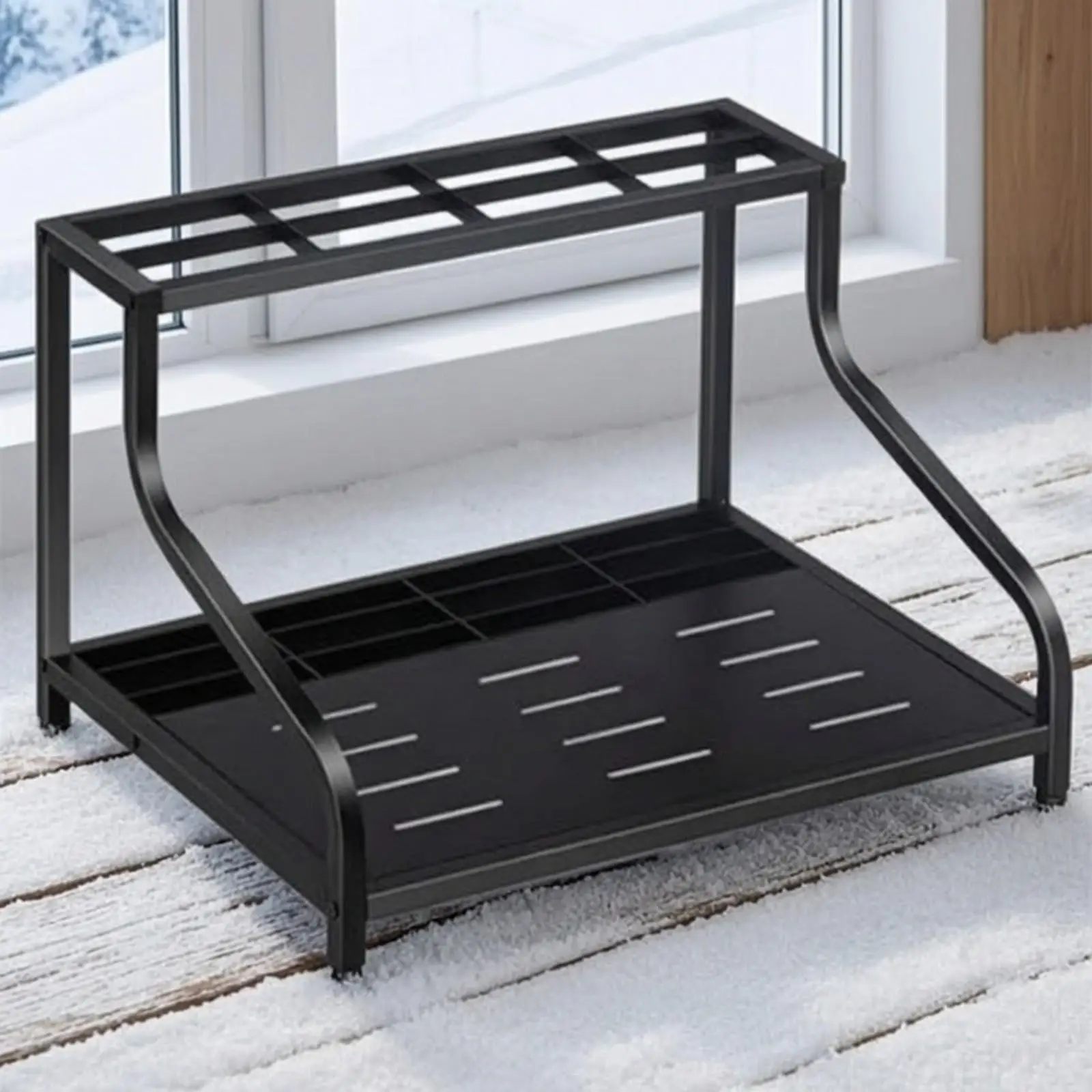Floor-Standing Ski Rack with Two-Level Design Space-Saving for Garage, Basement
