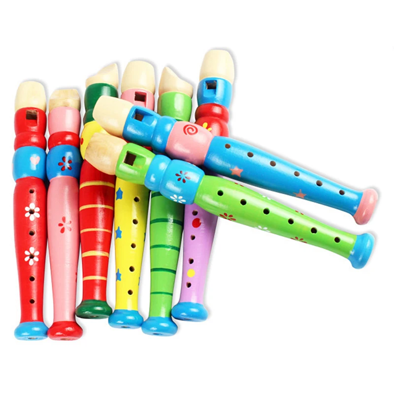 1pc Wooden Cartoon Flute Early Education Develop Type 6-Holes Recorder Flute For Children Musical Instruments Send Random