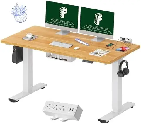 EN2 Whole-Piece Standing Desk with Clamp Power Strip, 55 x 28 Electric Stand Up Height Adjustable Desk with Cable