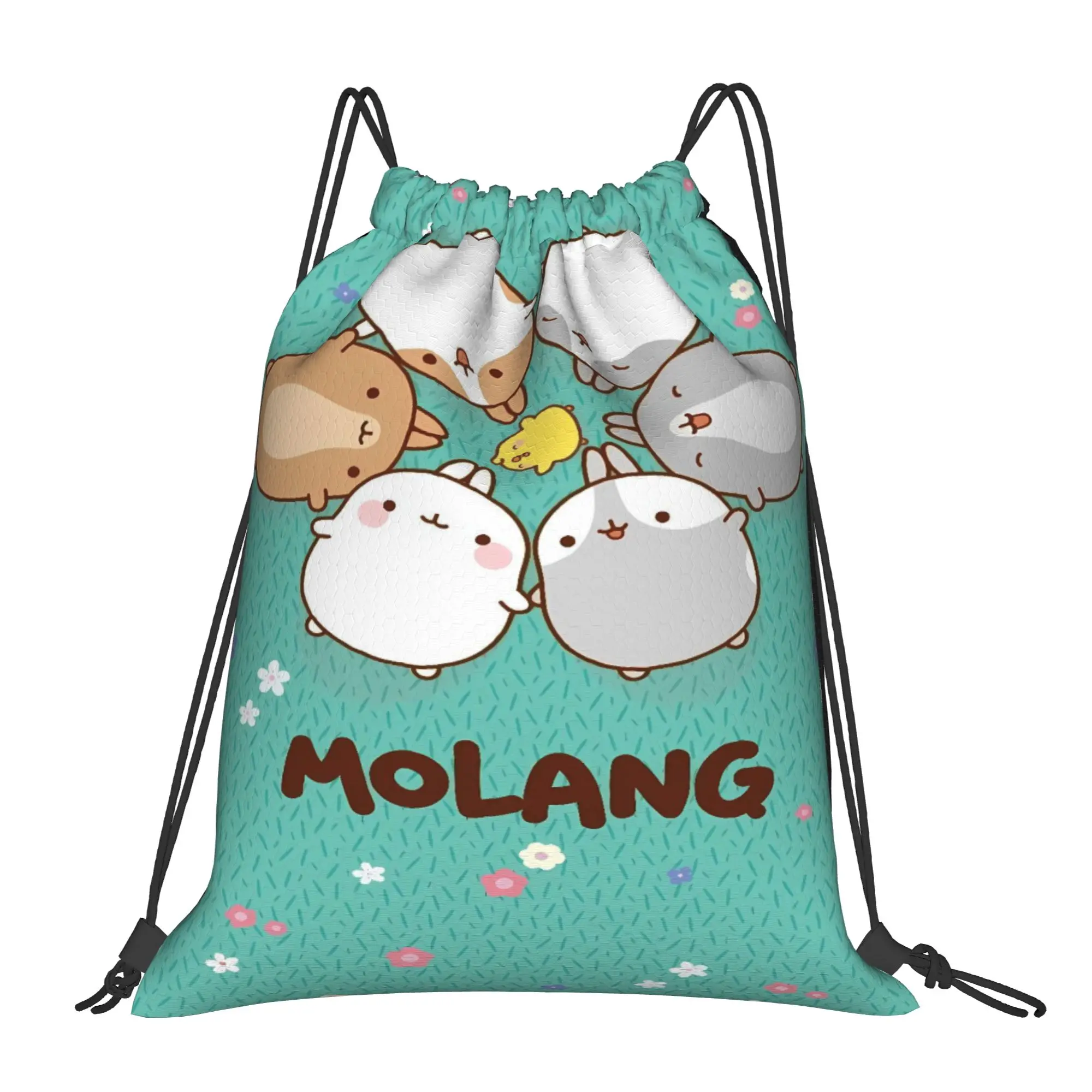 Molang Cartoon Drawstring Bag  Retro Gym Fitness Backpack For Women Foldable Sackpack String Bags