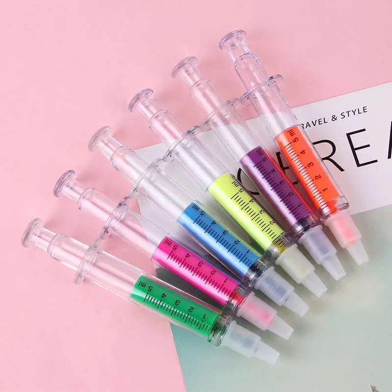 6 Pcs/Set Kawaii Syringe Fluorescent Highlighter Pen Markers Pastel Drawing Pen for Student School Office Supplies Stationery