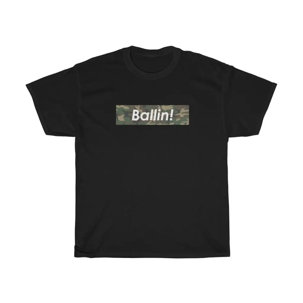 Ballin Heavy Cotton T Shirt Camo Backround Hip Hop