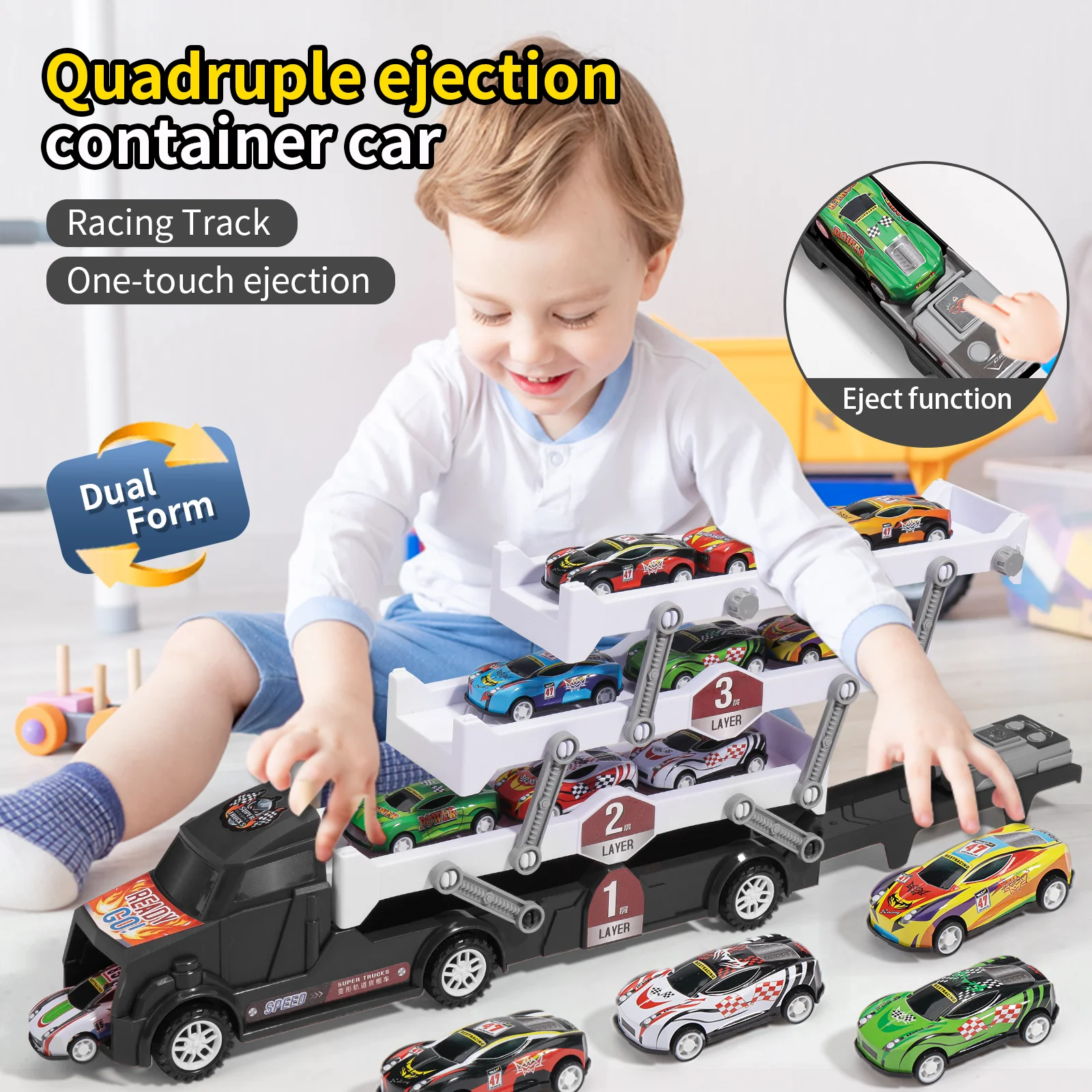 

Children's large four layer folding deformation storage sliding catapult track container toy alloy car gift