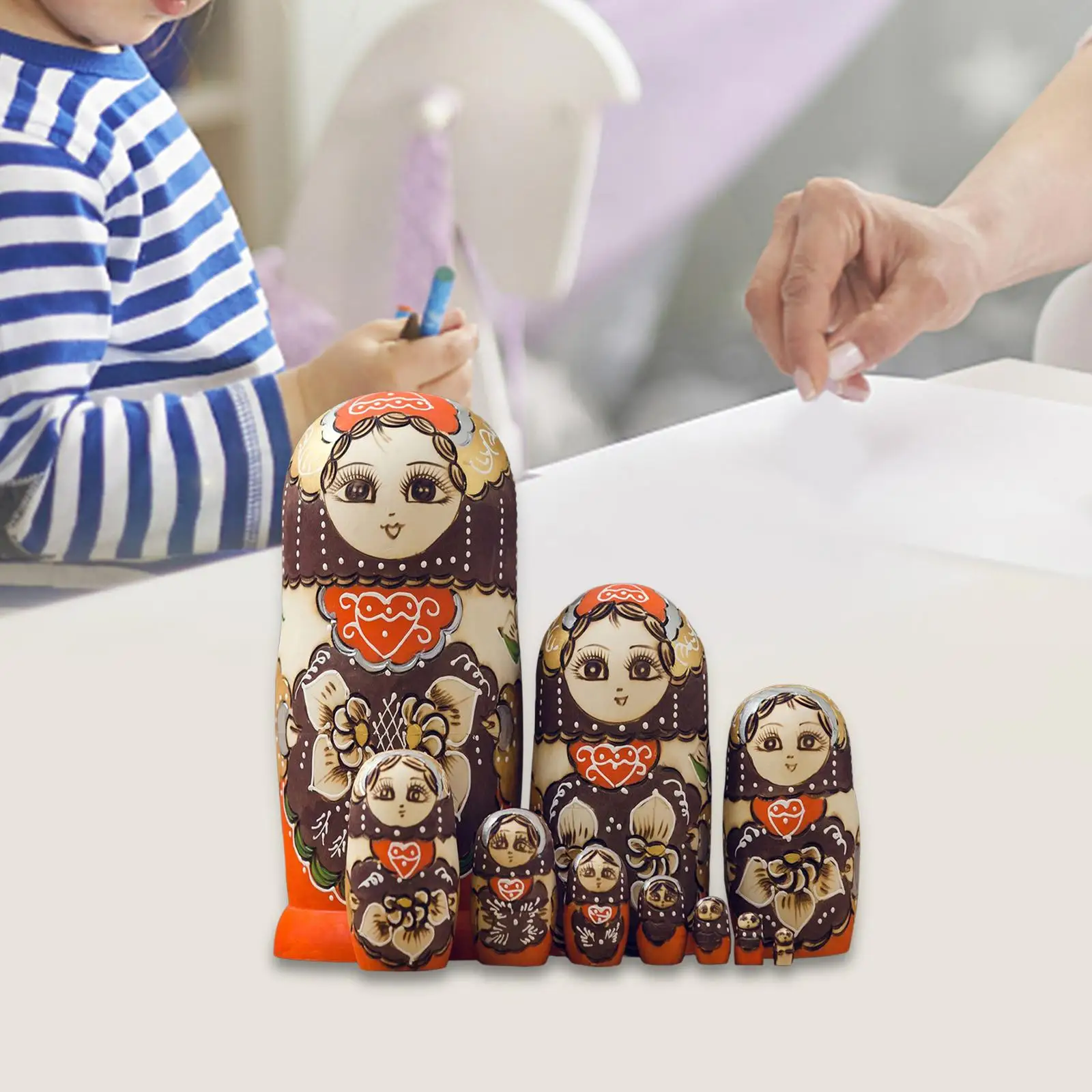 Girl Nesting Dolls Russian Stacking Toy 10Pcs Wood Matryoshka Adorable