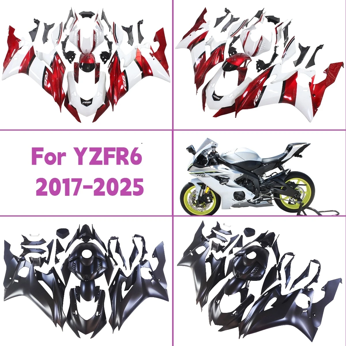 

Матовый черный комплект обтекателей из ABS-пластика для Yamaha YZF R6 2017-2025: Новый, литой, горячая модель 17-25 YZFR6