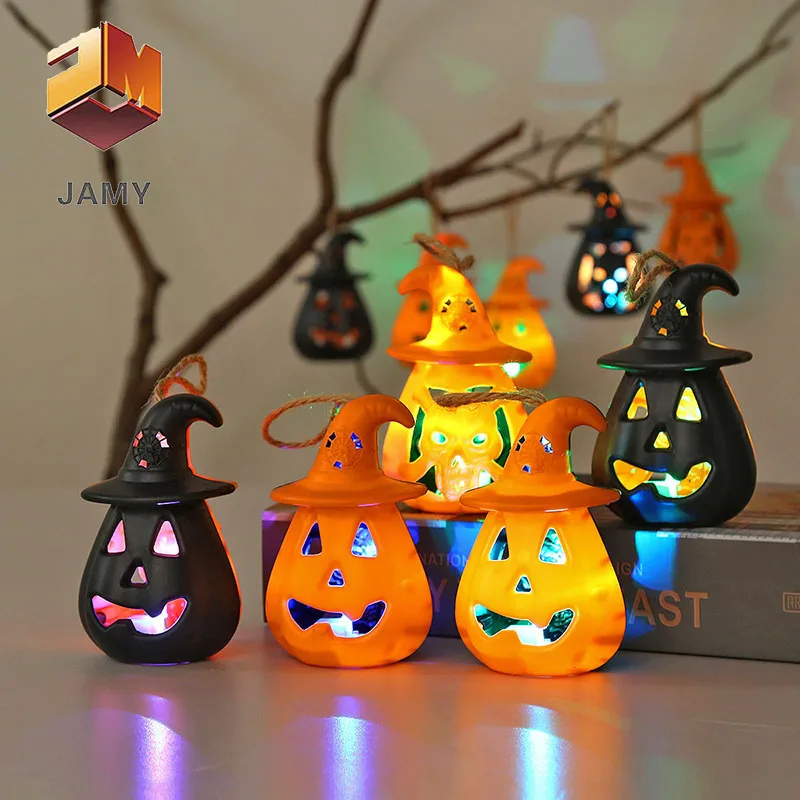 1 Uds. Luz LED electrónica de fantasma de calavera de calabaza para Halloween, lámpara colgante de árbol para Bar en casa, linterna para decoración de accesorios de fiesta de Halloween