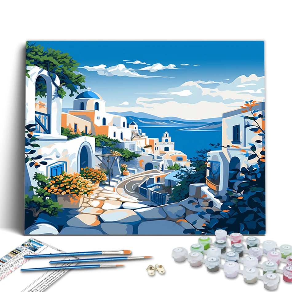

RUOPOTY Paint By Numbers Landscape Paintings On Number seaside city Wall Art Picture Acrylic Paints Crafts Canvas Art Painting