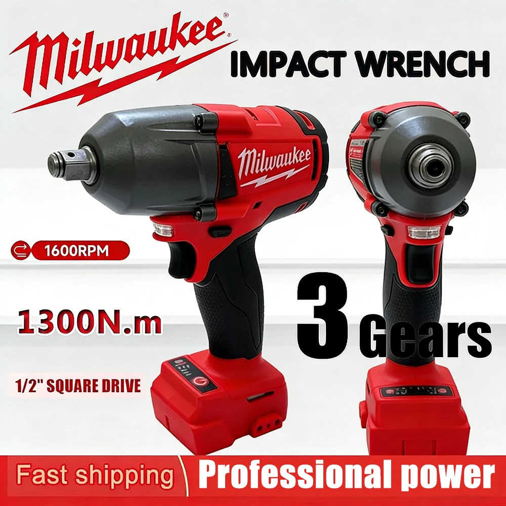 

Milwaukee 1300NM 1/2 Inch Brushless Electric Large Torque Impact Wrench Car Truck RepairCordless Screwdriver Wrench Power Tools