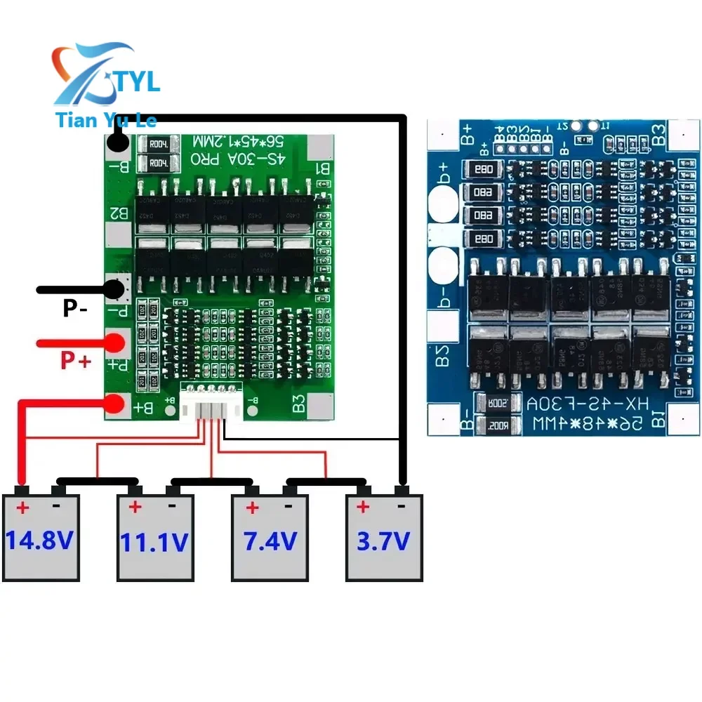 4S 14.8V Iithium Battery Protection Plate With EQualizing 4 String 12.8v Iithium Iron Phosphate Battery Protection Plate 30A