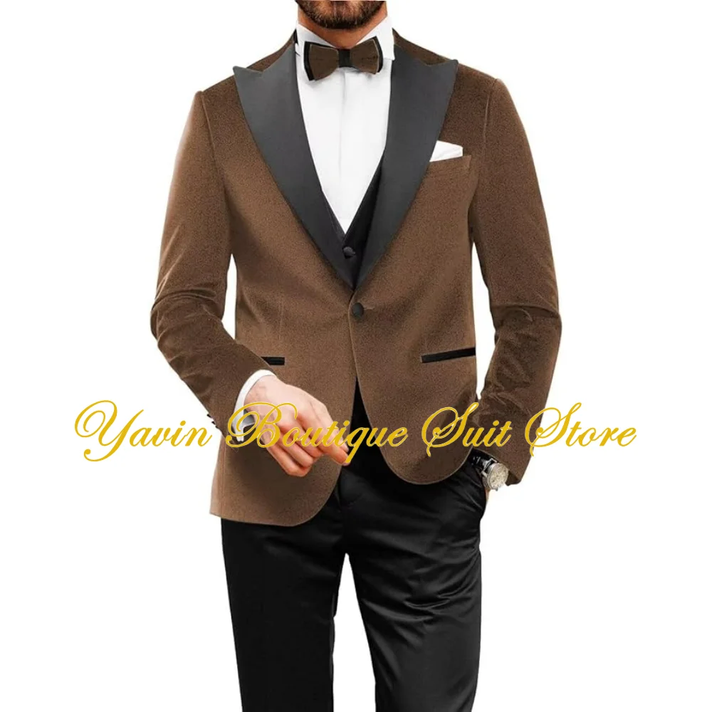 

Formal Men's Velvet Suit 3 Pieces Set One Button Slim Fit Blazer Wedding Tuxedo Party Dinner Velvet Men Suits
