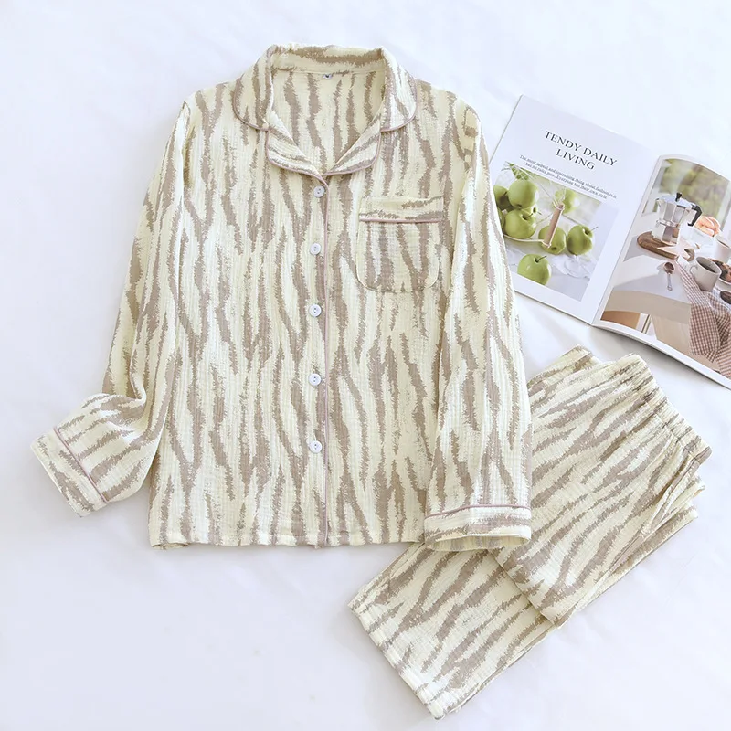 Women's Sleepwear, Pure Cotton Gauze, Spring And Autumn New Style Long Sleeved Pants, Winter Plus Size Home Suit Set Female image 2