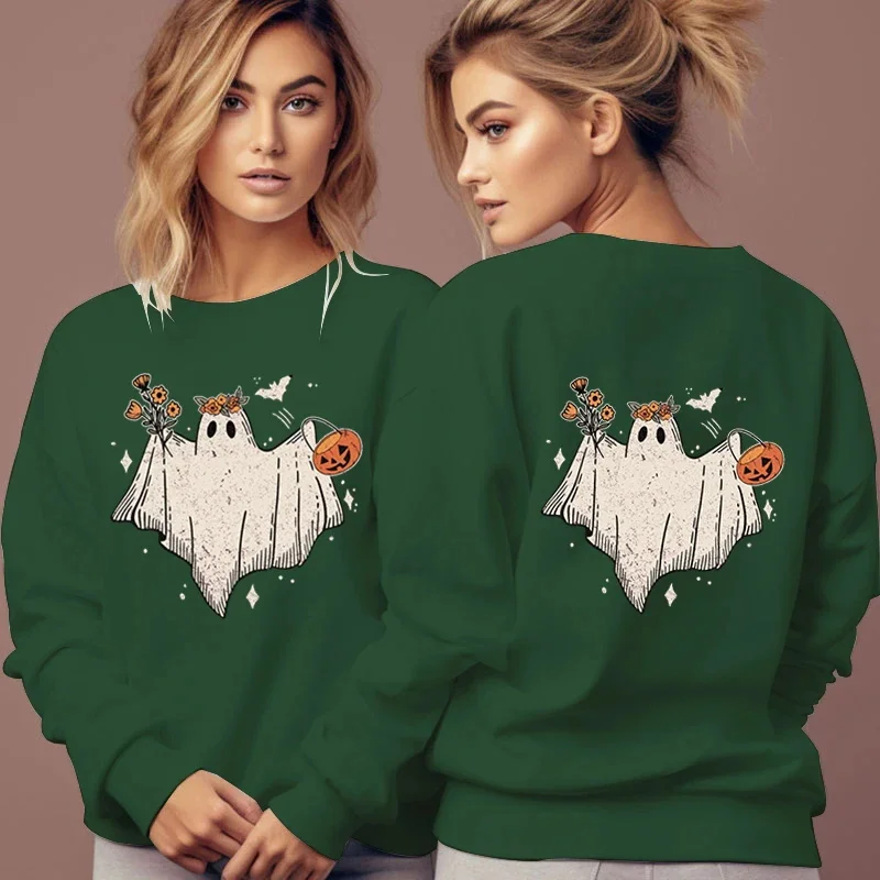 Women's Halloween Winter Simple Ghost Hug Pumpkin Printed Round Neck Long Sleeve Solid Color Hoodie Hoodie Hoodie Hoodie Head Lo