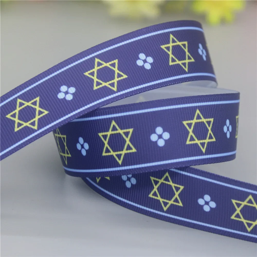 Duwes 50yards hanakha hanukkah gedruckt gros grain band zubehör material kopf bedeckung dekoration diy nähen handwerk d2358