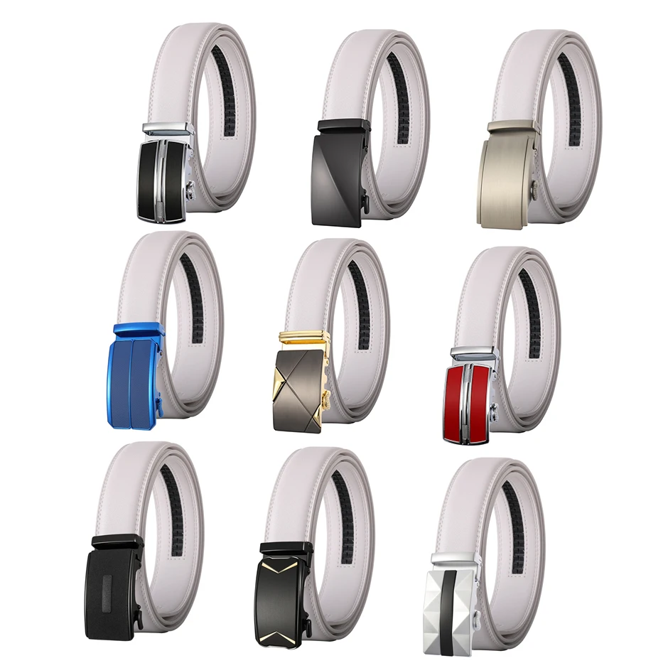 

Genuine Leather 3.5cm Width Automatic Buckle Belts For Men Luxury Brand Designer White Male Strap Casual Ceinture Homme B631