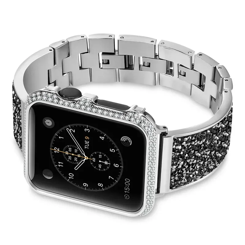 Diamant-Edelstahlarmband für Apple Watch Ultra 2, 10, 9, 8, 7, 6, 5, 4, SE. Armband iWatch 49 mm, 45 mm, 41 mm, 40 mm, 44 mm, 46 mm, 42 mm