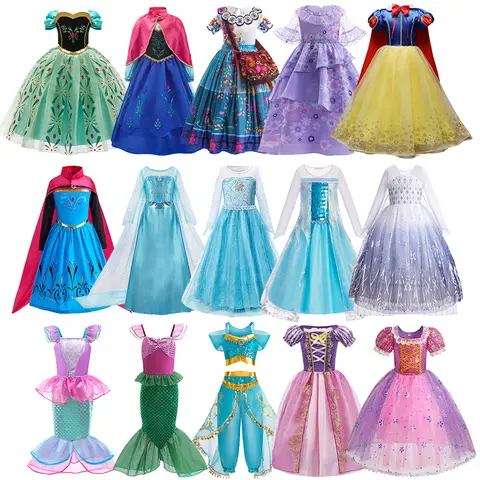 Meisjes Elsa Anna Jurk Kinderen Prinses Carnaval Jurk Kinderen Jasmijn Rapunzel Optocht Bloem Vermomming Cosplay Kerst Kostuum