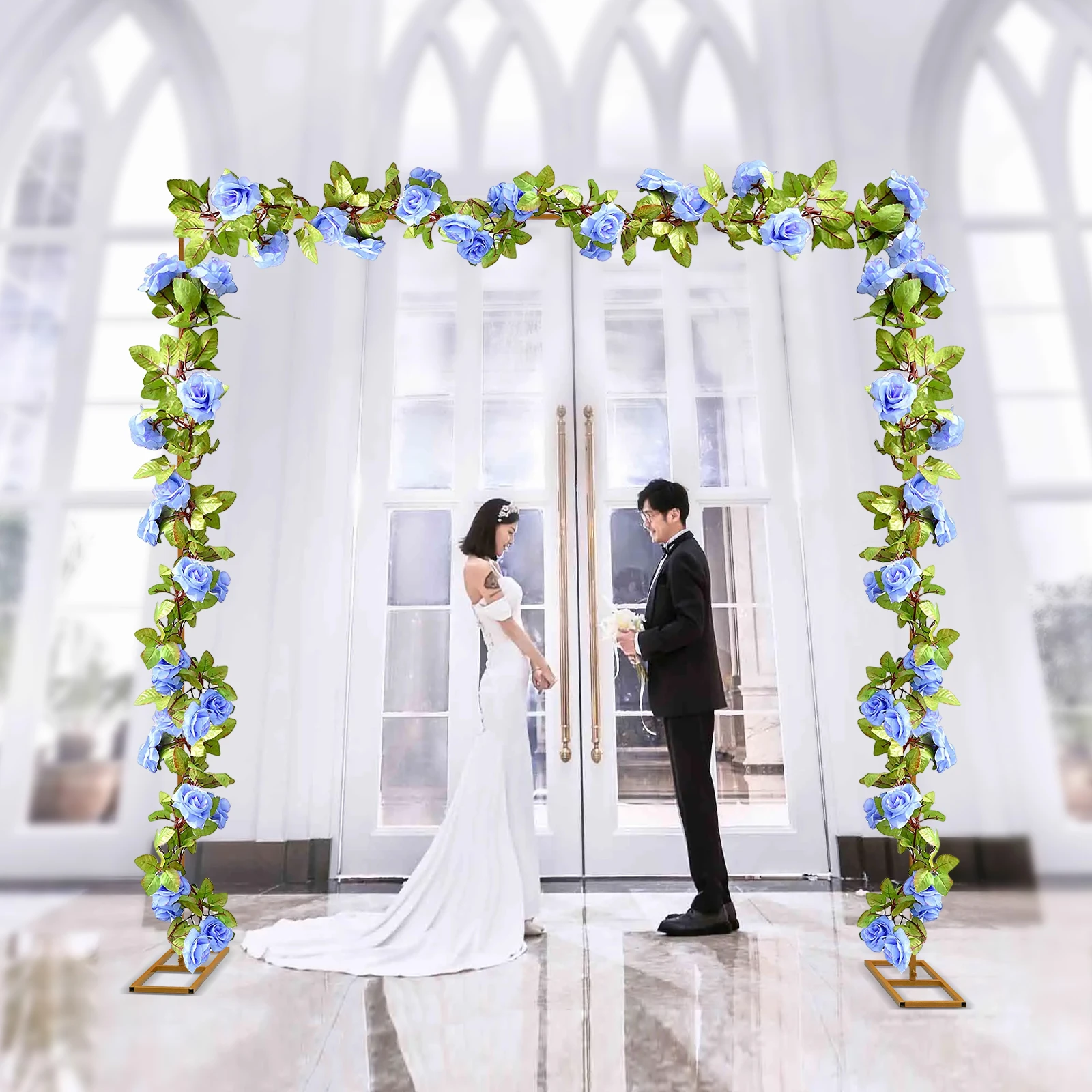 9.8x9.8FT Wedding Arch Metal Stand Backdrop Flower Balloon Frame Party Event White Square Stand Rack