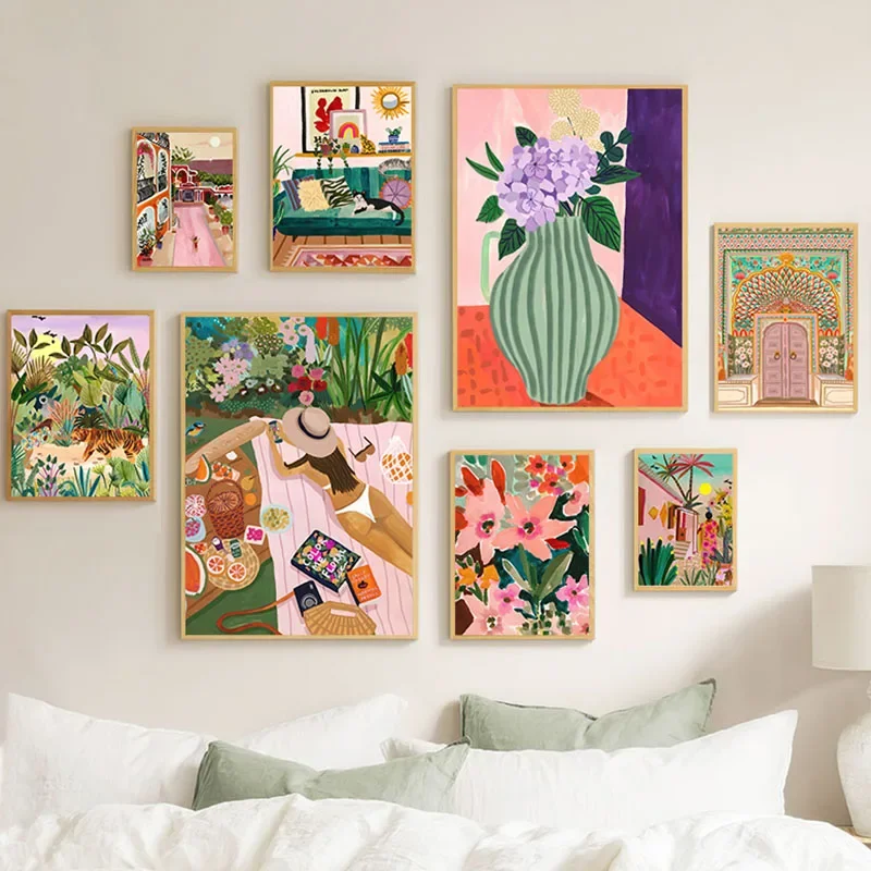 Moderne Mädchen Vase Blume Abstrakte Illustration Poster Kraft Club Bar Vintage Poster Wand Kunst Leinwand Malerei Schlafzimmer Studie Dekor
