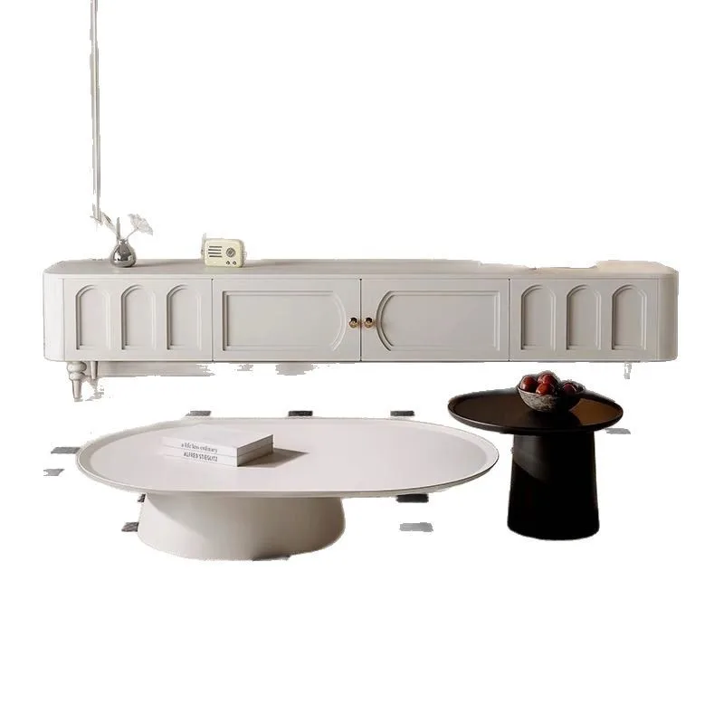 

French retro solid wood TV cabinet coffee table combination modern simple living room new black medieval TV cabinet