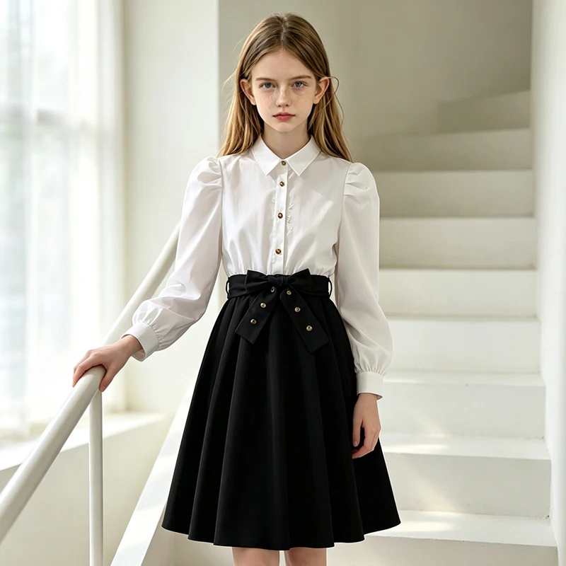 Stylish Girls Autumn Winter Fashion Dress For Teenagers Elegant Sweet Style Birthday Party Gown Wedding Evening Graduation Suits