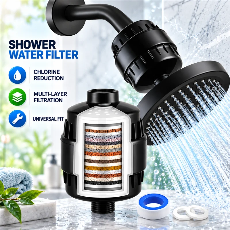 15/20 Stages Shower Water Filter Set Remove Chlorine Fluoride Heavy Metals Softens Tap Water Household Bathroom Water Purifier