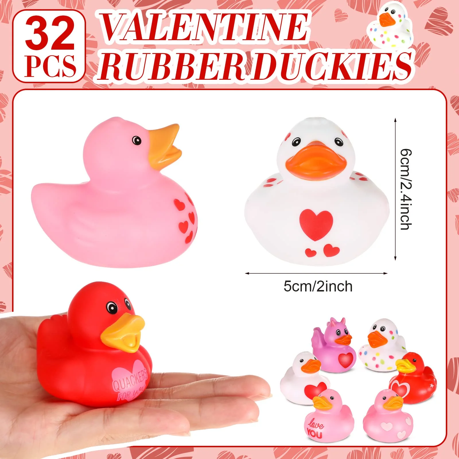 25Pcs 2Inch Valentine Rubber Duck Heart Duck Small Tiny Rubber Duck for Pool Bathtub Toy Decor Classroom Prize Exchange Gift