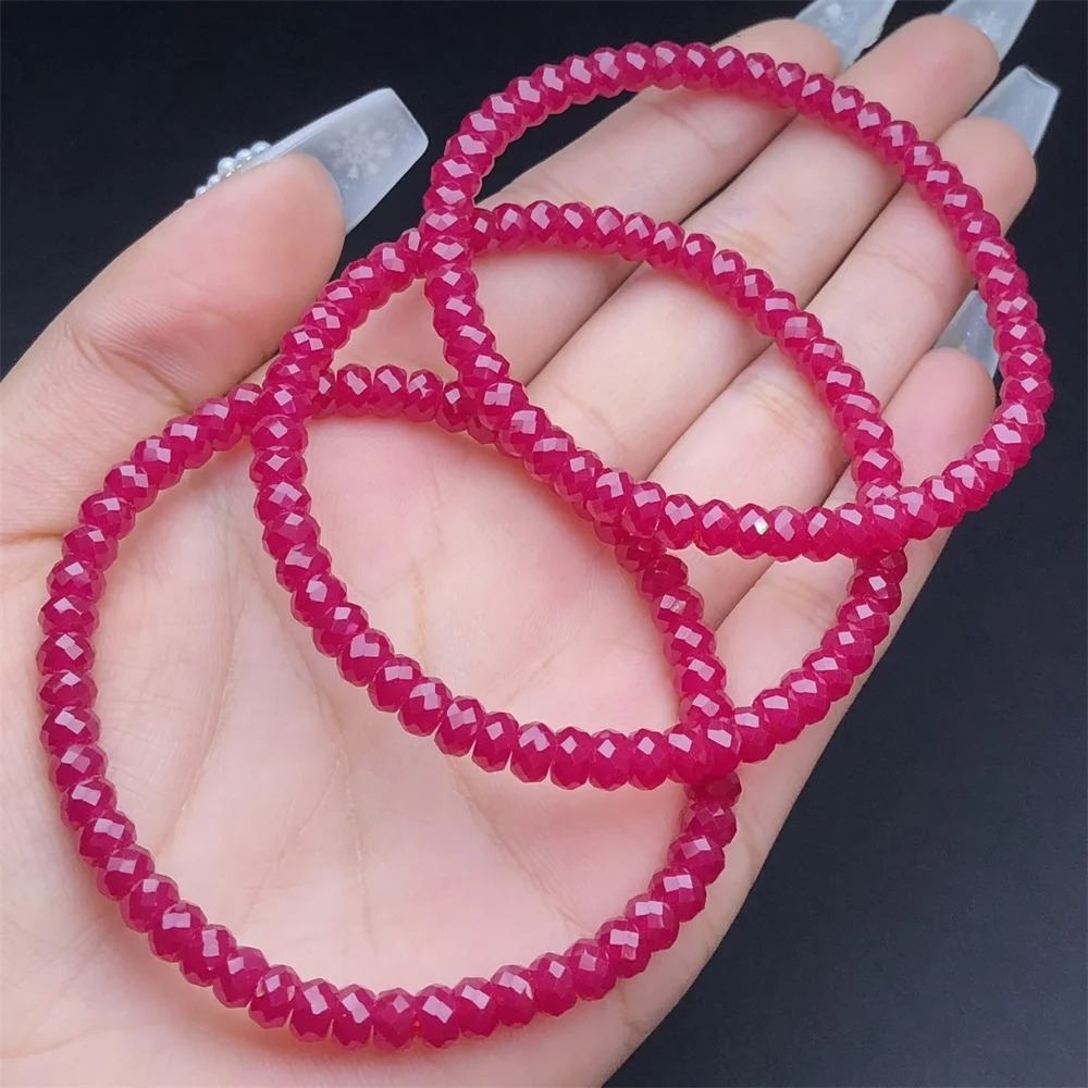 1 Pc Fengbaowu Natural Red Corundum Ruby Bracelet Faceted Abacus Beads Stone Fashion Jewelry Gift For Women