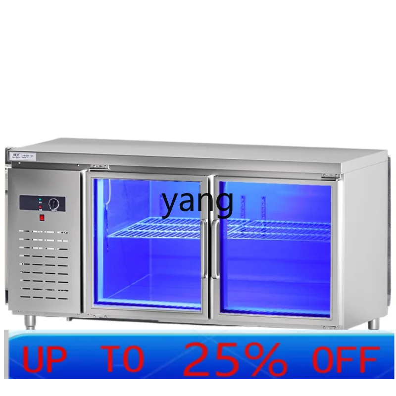 

LH Commercial Milk Tea Shop Kitchen Refrigerator Blue Light Double Temperature Flat Cabinet Horizontal Freezer Freezer
