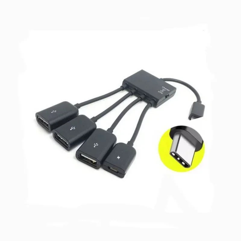 

Hot 4 Port Micro USB Type-c Power OTG Extender Hub Cable Black For Android Tablet Smartphone U disk Mouse Accessories