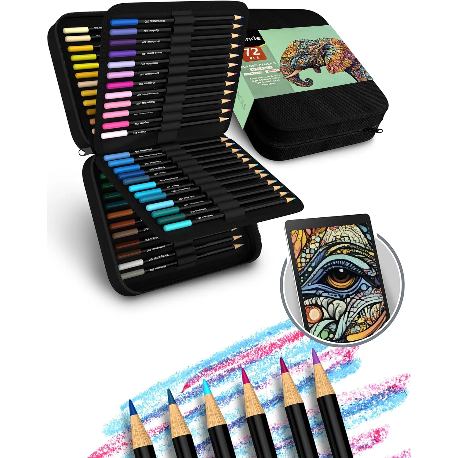 72/120-Color Colored Pencils Set with 3mm Soft Core Leads - Pre-Sharpened,Break-Resistant,Nylon Material - Includes Zipper Case