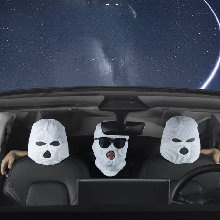Car Headrest Cover for Tesla Car Seat Decoration Winter Cap Halloween Styling Balaclava 3Hole Mask Decals for BMW Benz
