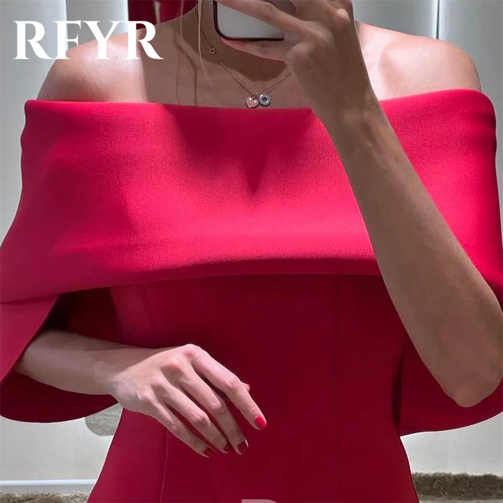 RFYR Red Evening Gown Trumpet Strapless Prom Dress Off The Shoulder Pleats Stain Evening Dress with Side Slit robes de soirée