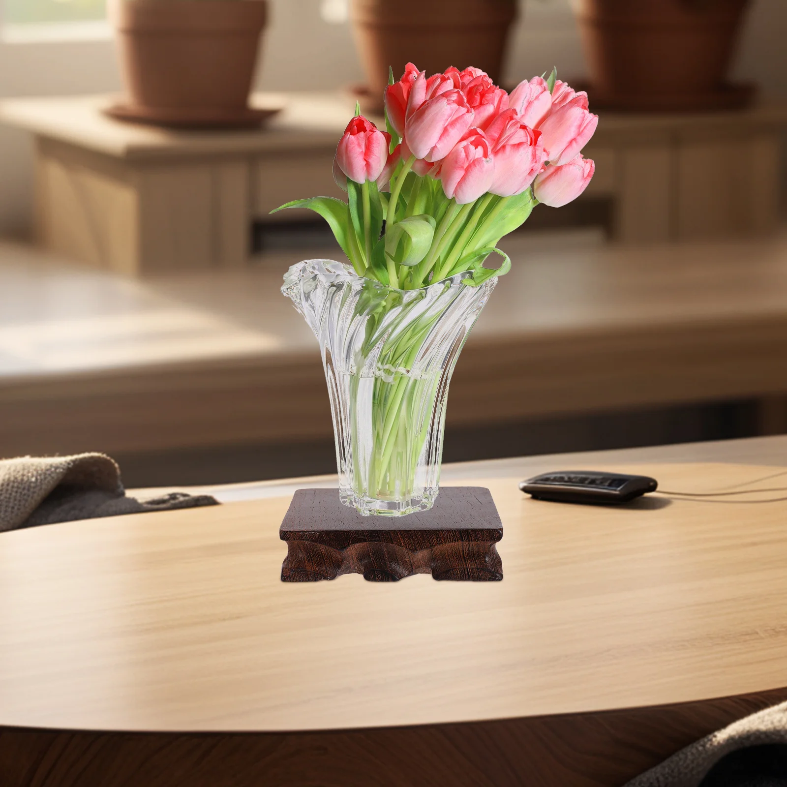 

2pcs Root Carving Display Base Square Wooden Pedestal For Vase Bonsai Fish Bowl Plant Stand Indoor Home Office Decor Stone Craft