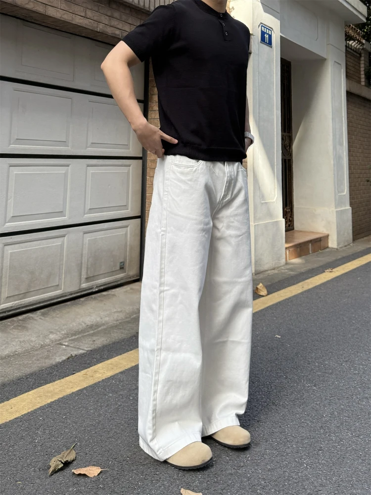 Cleanfit American High Street Basic Style Loose Straight Leg Jeans Men's Commuter White Denim Pants Autumn Season Fashion