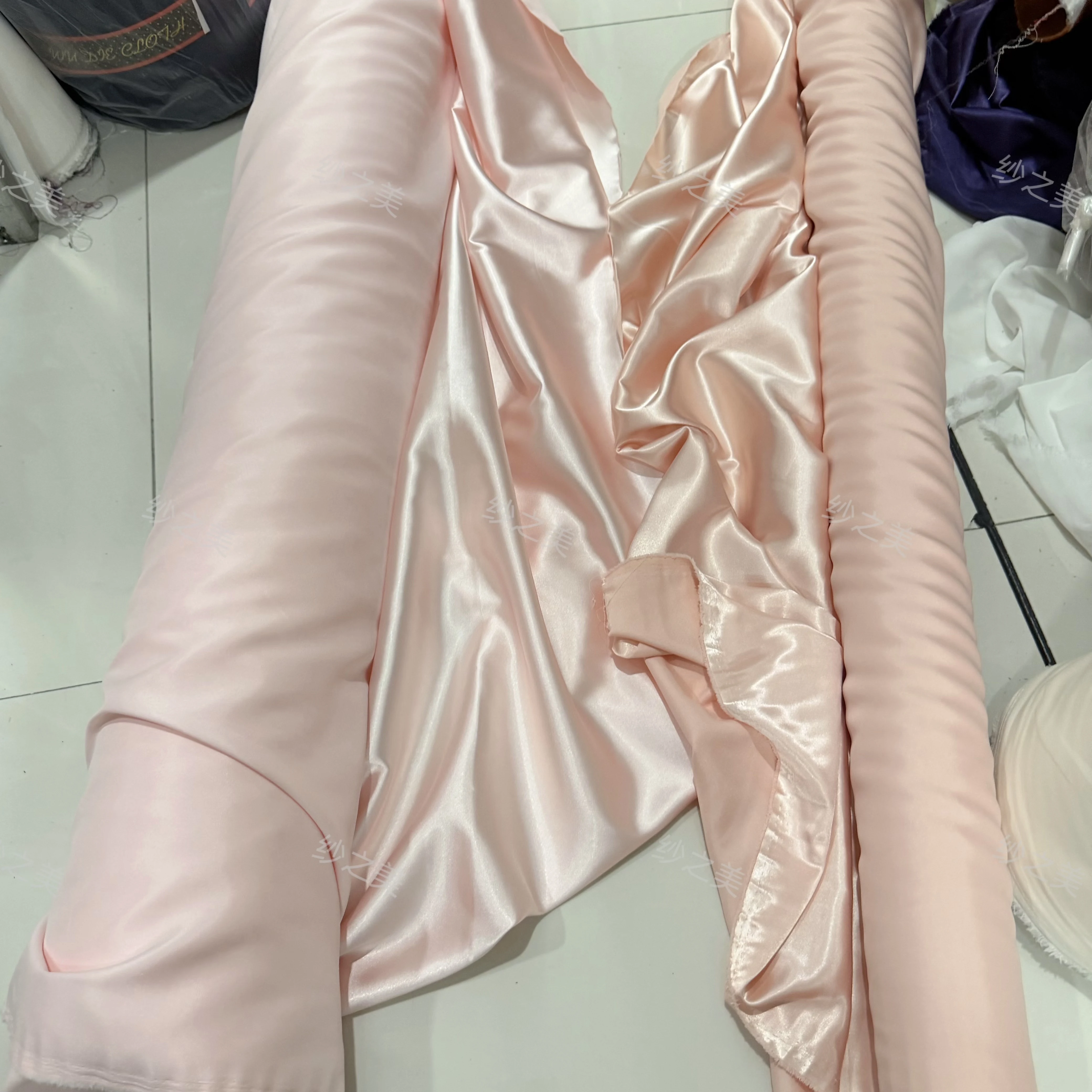 Light Pink Orange Champagne Pearlescent Glossy Satin Cloth Scene Layout Background Fabric Dessert Table Purdah Fabric