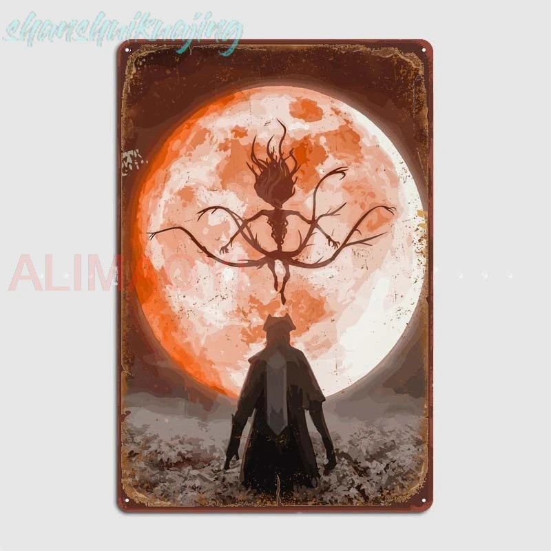 Bloodborne Game Metal Wall Art Mural Custom Metal Sign Plate for Pub Club Coffee Bar Garage Retro Wall Decoration Art of Mura