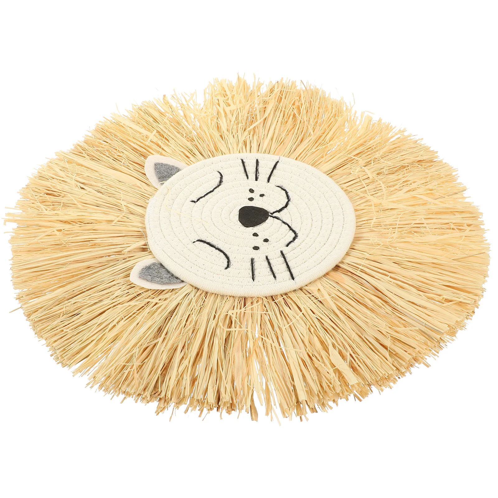 

Cartoon Lion Head Woven Wall Hanging Decorative Pendant for Bedroom Nursery Room Rustic Style Home Wall Art Ornament