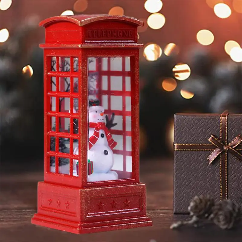 London Phone Booth Light Illumination Christmas Decoration Vintage London Telephone Booth Santa Claus Night Lamp For Table Desk