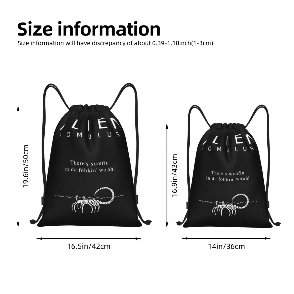 Alien Romulus Funny Print Xenomorph Drawstring Bags Sports Backpack Gym Sackpack String Bags for Running