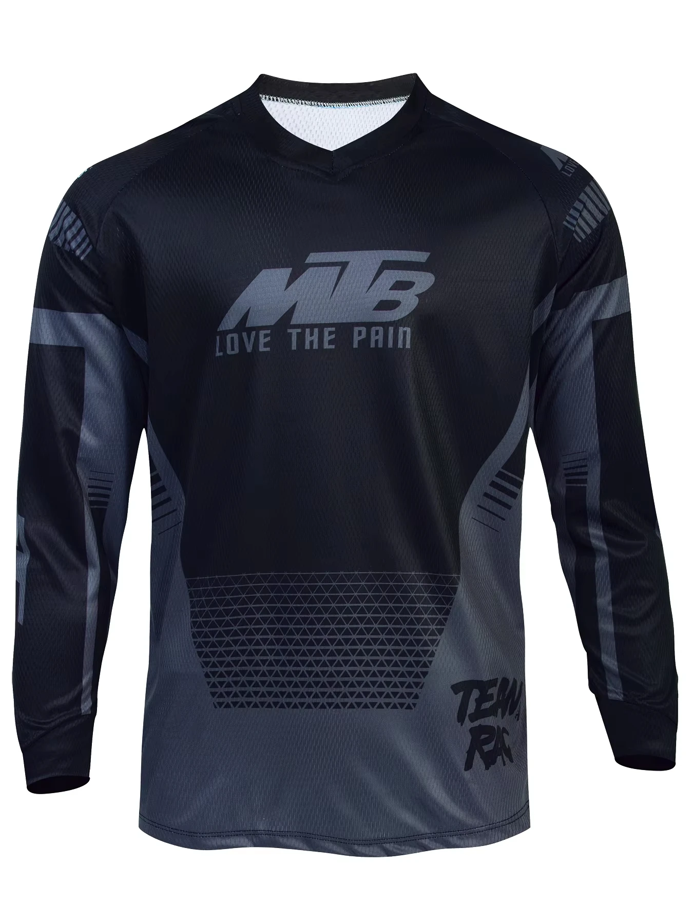 Herren MTB V-Ausschnitt Langarmtrikot mit Farbverlauf und geometrischem Druck, schnelltrocknend, Motocross-Outdoor-Reitshirt, Familien-Partnerlook-Outfits – Detail 3
