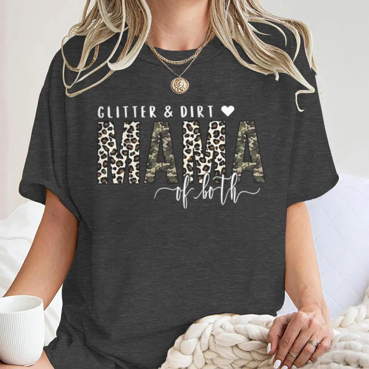 

Glitter Dirt Mama Vintage Leopard Print Letter T Shirt Women Mother's Day Gifts Streetwear Short Sleeve Crewneck Ladies T-shirts