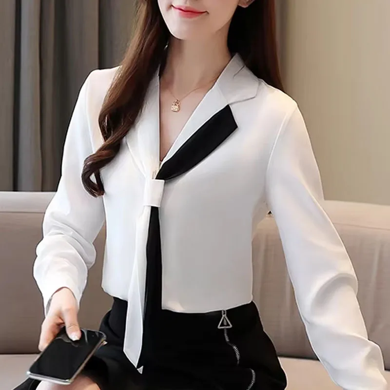 

Long Sleeve V-Neck Women Blouse Elegant Soft Chiffon Blouse Shirt Women Tops Blusas De Mujer Camisas Blouses JJ782