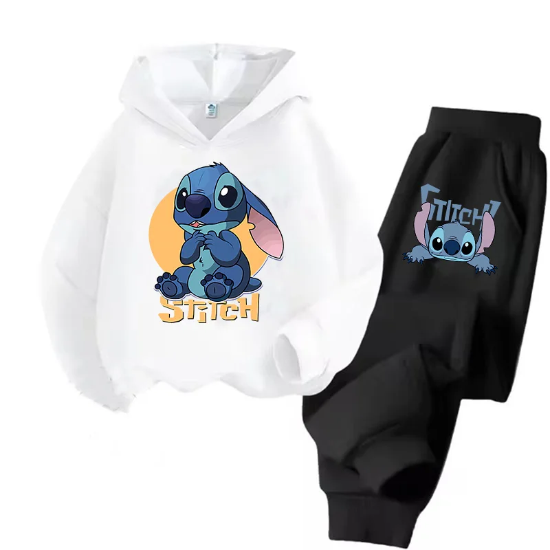 Fashion 2pcs Set Clothing Lilo and Stitch Hoodie Kids Children Long-sleeves Girls Sweatshirt + Pants Sets Baby Boy Clothes