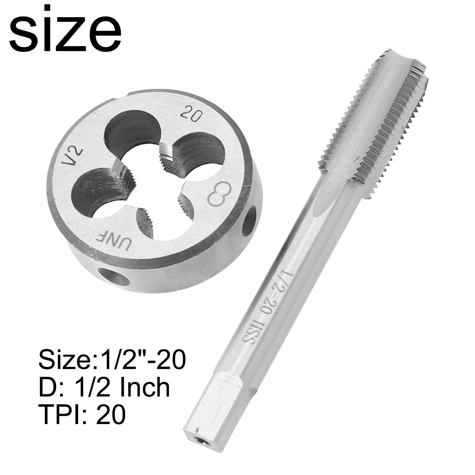 2pcs Tap And Die 1/2-20 UNF HSS Right Hand For Screws Removal Repairing Stainless Steel Iron Copper Cutting Manual Tools