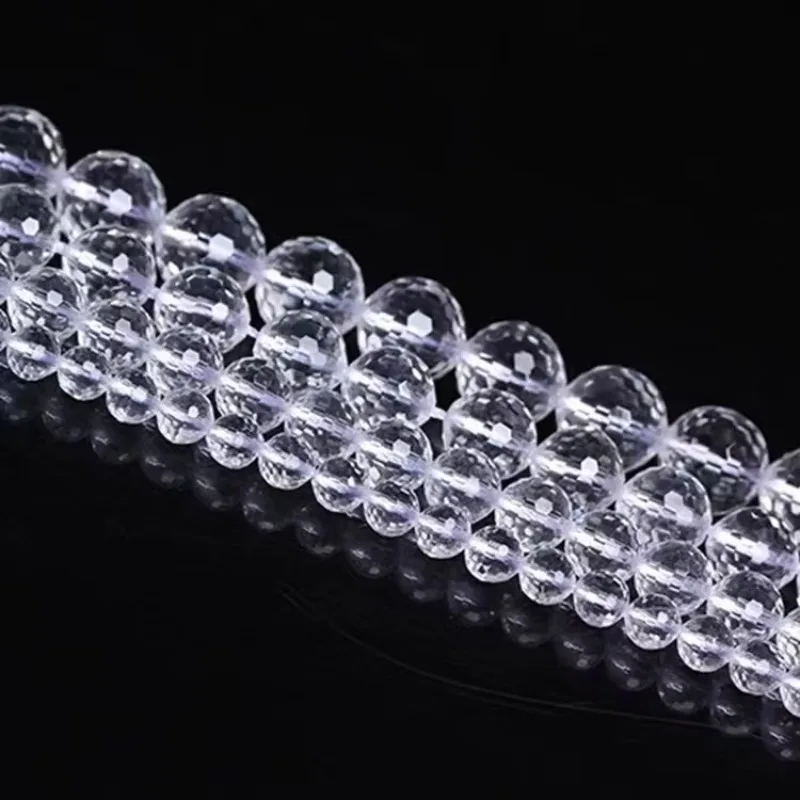 

Genuine Natural Faceted Clear White Crystal Round Design Loose Stone Bead For Jewelry Making DIY Bracelet Necklace 4/6/8/10/12mm