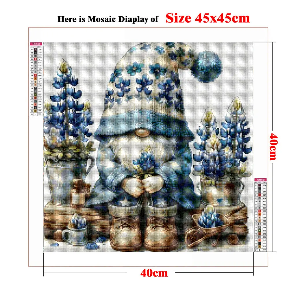 DIY Diamond Art Painting Kit Vibrant Forget Me Not Wildflower Gnome Embroidery Nature-Inspired Blue Floral Wall Art Decor