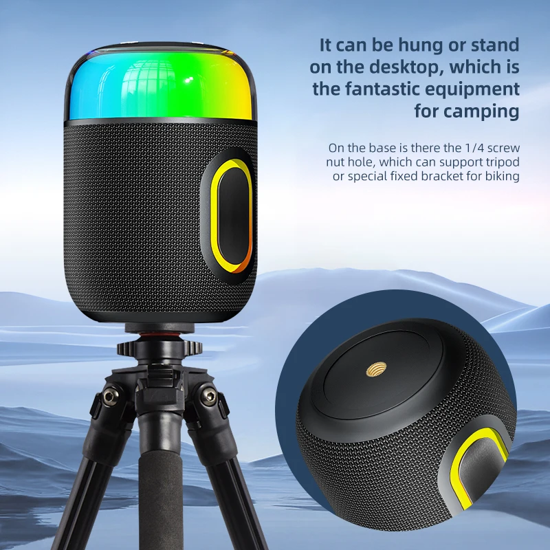 Mini Portable Camping Bluetooth Speaker RGB Outdoor Waterproof High Power TWS Stereo Wireless Subwoofer for Camping Hiking Trip