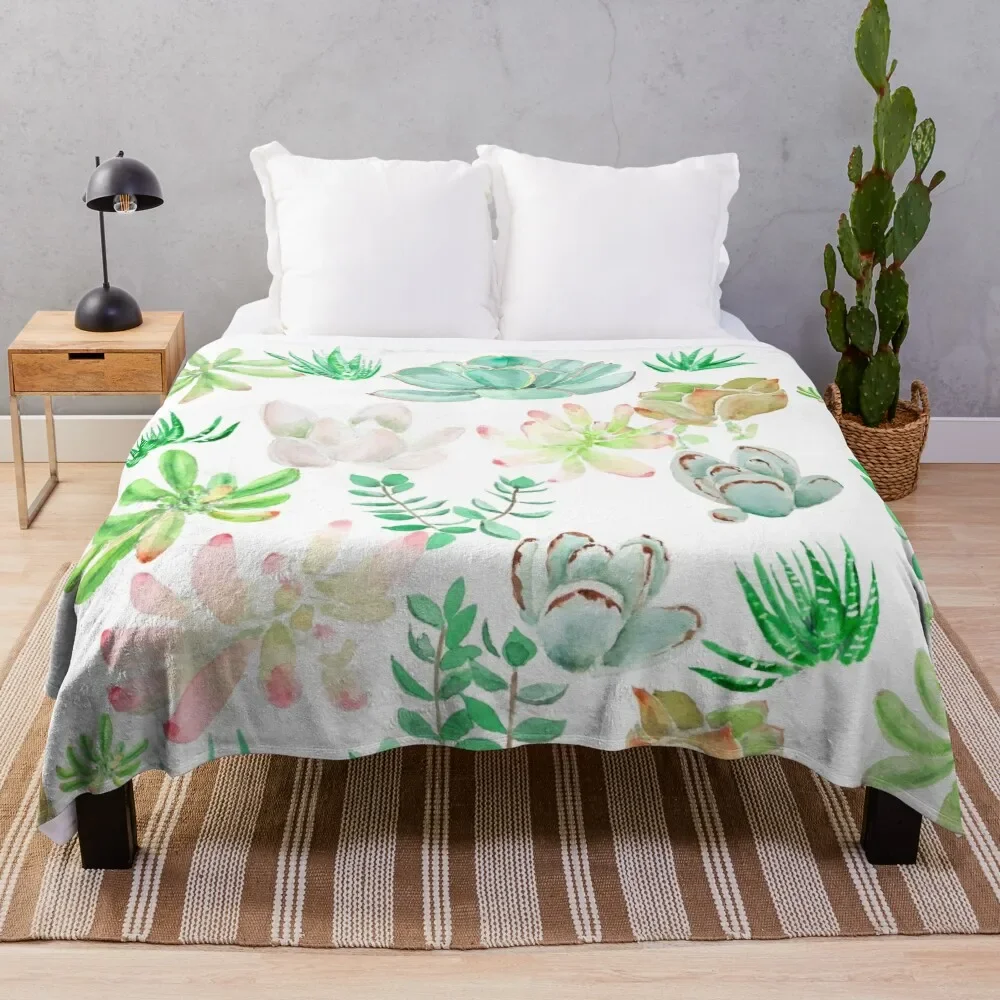 

colorful botanical succulents watercolor collection 2020 Throw Blanket blankets ands Blankets